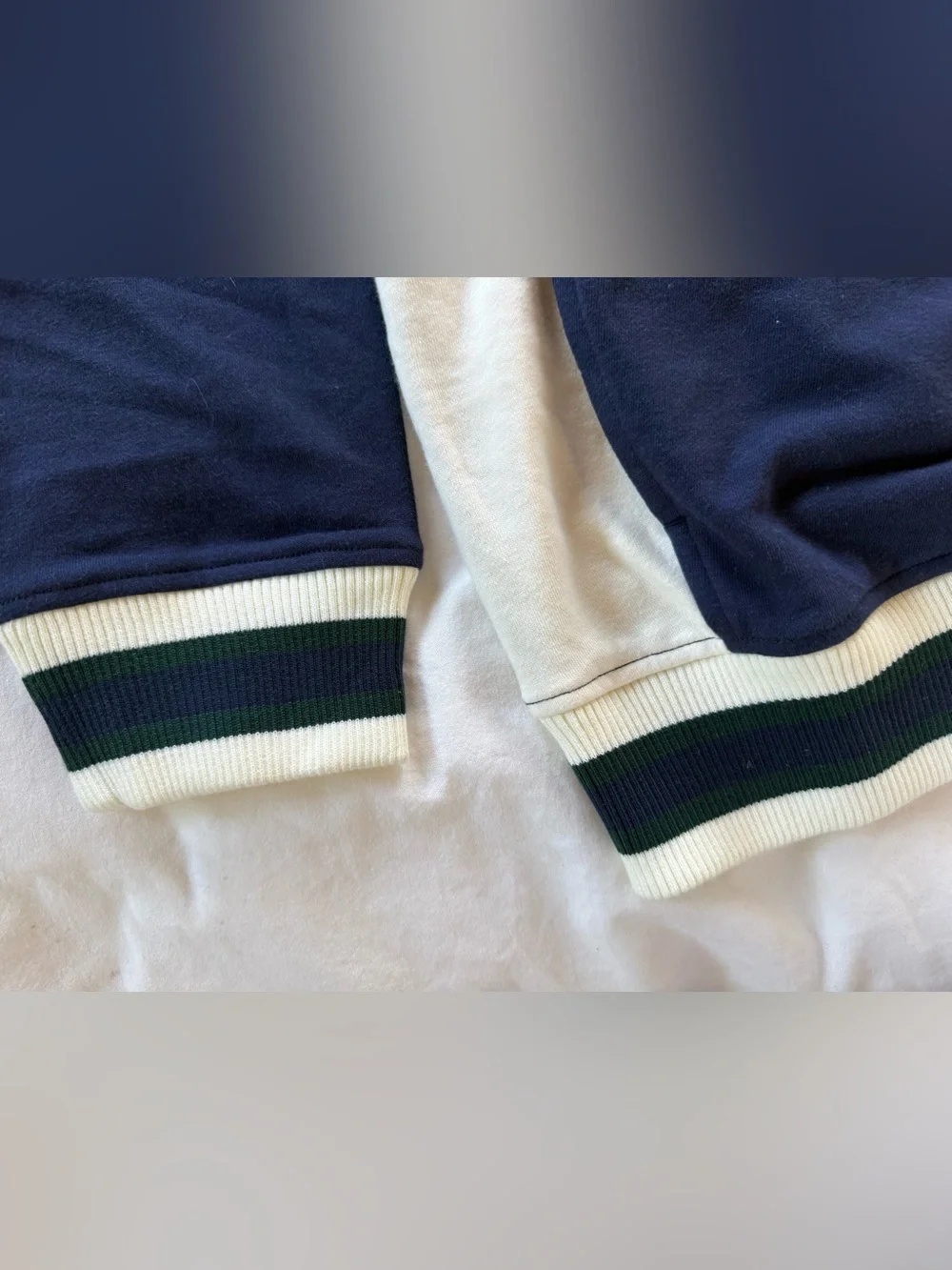 NWOT True Religion Navy and White Boxy Rugby-Style Pullover